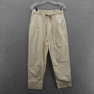 GAP‎ Paperbag Khaki Pants 4 Beige Womens NWT Cotton Belted Tapered Cropped